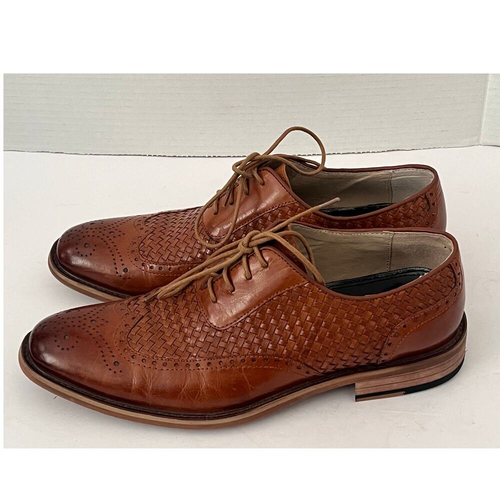 NWOT Men's Zanzara Tan Leather Wing Tip Basket Weave Oxford ZELC2174 Size 9